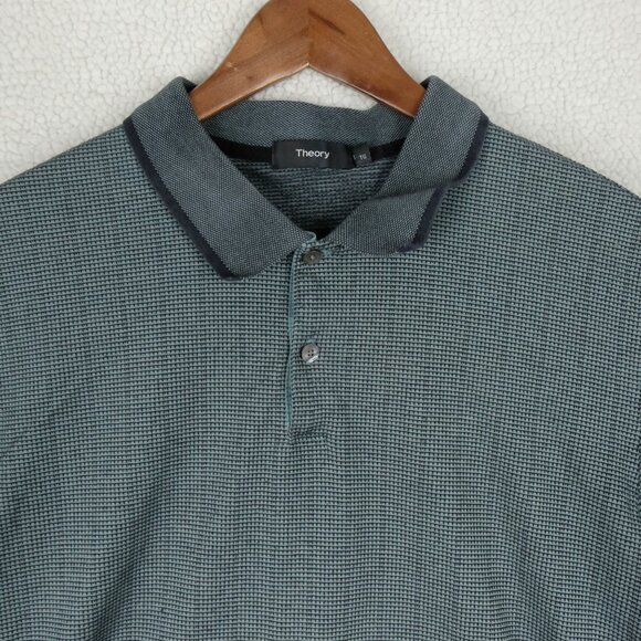 Theory Polo Mens Extra Large Green Gray Ringer Knit Golf Lightweight Preppy - Picture 2 of 8
